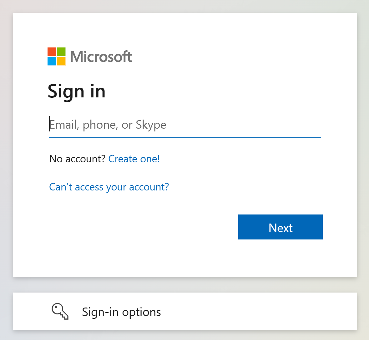 Microsoft Account Login Screen